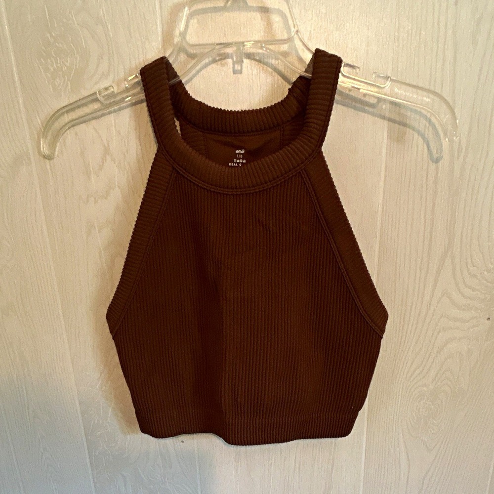 Aerie Women's large Brown Ribbed High Neck Racerback Cropped Tank Top lot 3